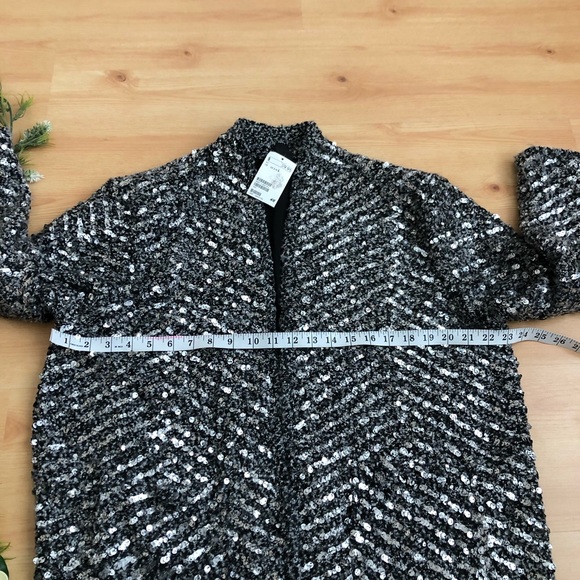 NWT H&M open front silver sequin embellished holiday cardigan L Christmas - Picture 3 of 4